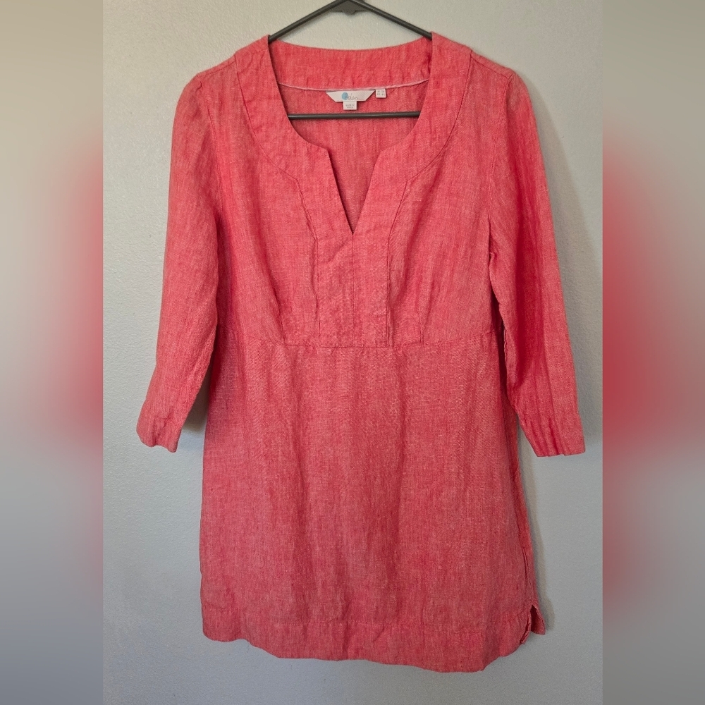 Boden Pink Coral Linen-Blend Midi Dress